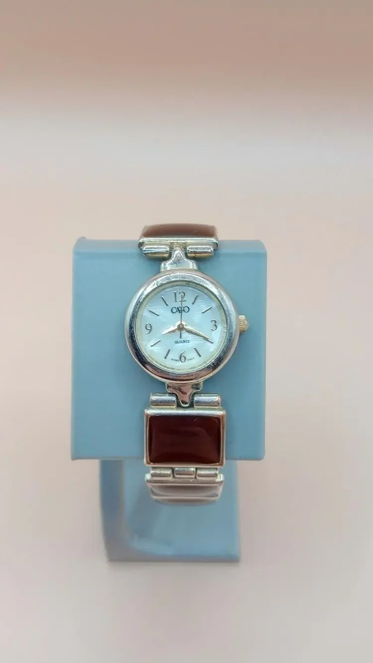 Cato Women's Watch - Clasp Closure - Silver Toned With Brown Faux Stone Inlays